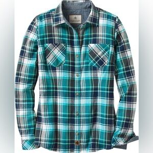 Woman’s Flannel plaid Legendary Whitetails Shirt - Teal and Gray